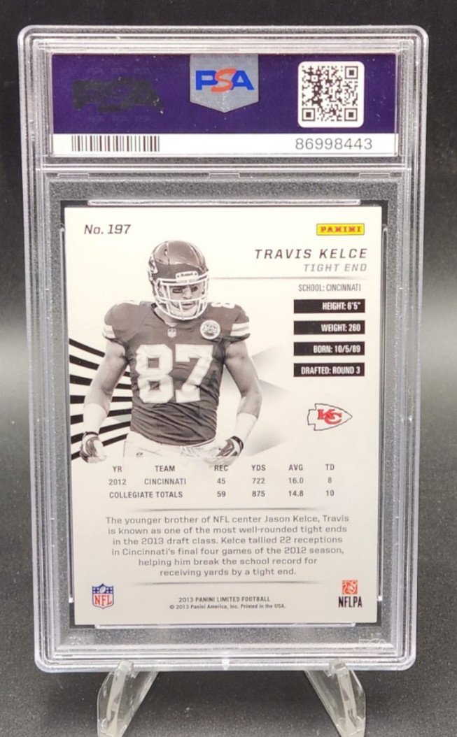 2013 Panini Limited Phenoms Travis Kelce #'d 161/299 Rookie RC PSA 7 #197 Chiefs view 2