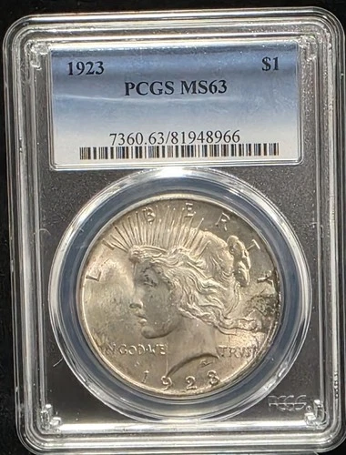 1923 Silver Peace Dollar PCGS MS63 US Graded Coin Slab 90% $1