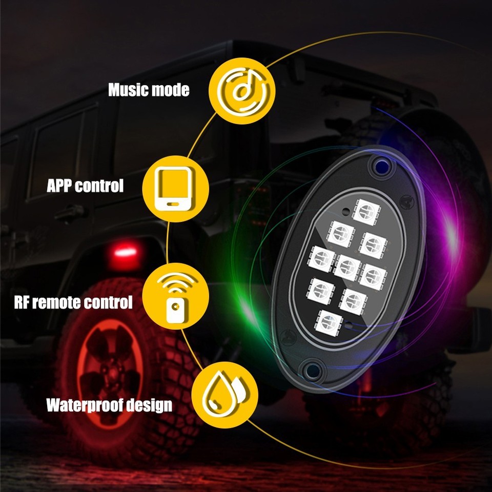 8pcs RGB LED Rock Lights Kit Underbody Neon Light Pods Bluetooth - Foto 10