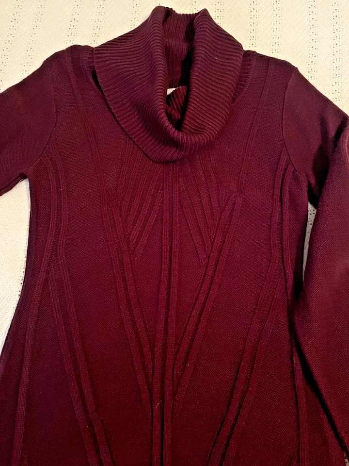 Jessica Simpson Plum 紫色电缆针织毛衣连衣裙 S 码 Academia Cowl — 第 2/4 张图片