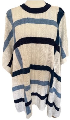 DRAPER JAMES NWT windowpane cable knit cape size M/L blue white