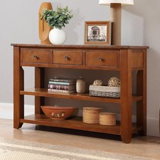 Wood Console Table with 3 Drawers and 2 Shelves, Vintage Sofa Tables with Solid