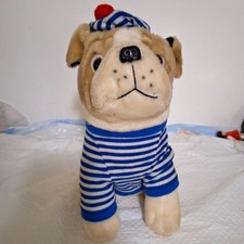 A Shalom Toy Company Vintage BullDog Plush Stuffed Animal With Outfit