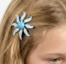 VTG 1960s Blue Enamel Flower Hair Barrette Mid Century Floral
