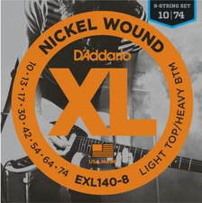 D'Addario Nickel Wound, 8-String, Light Top/Heavy Bottom, 10-74 Electric Guitar