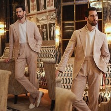 Striped Men Suits Single Breasted Wedding Prom Notch Lapel Tuxedos Regular Fit
