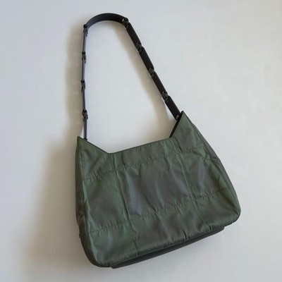 PRADA Vintage Plastic Patchwork Shoulder Bag Khaki Gray Tessuto 