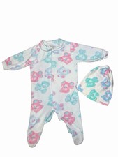 Vintage Carter's Pink Blue Teddy Bear Terry Sleeper Pajamas Size Small 0-3 Month