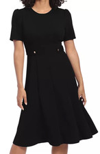NWT London Times Women's Tab-Detail Fit & Flare Dress, Black, 6, $99