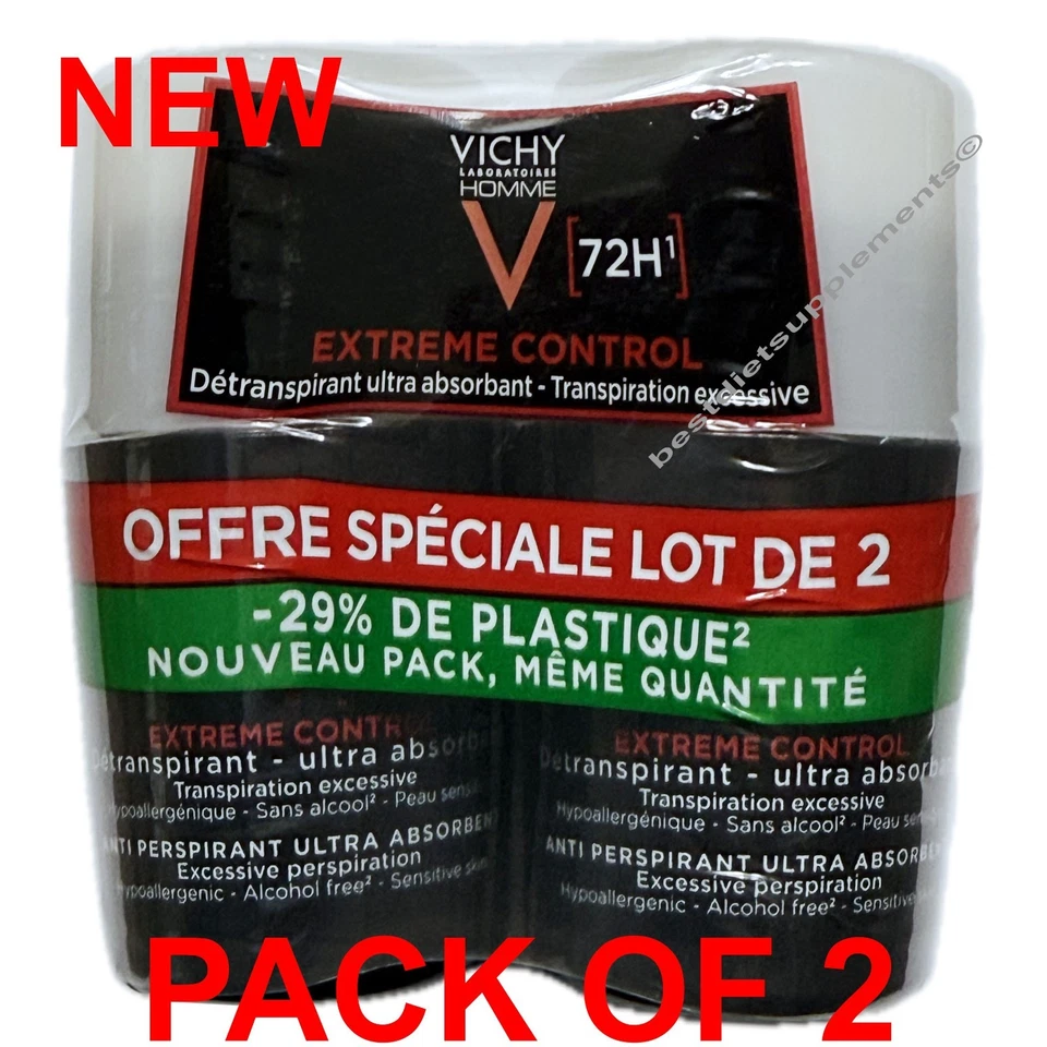 Vichy Homme 72HR Desodorante Antitranspirante Control Extremo 2 x 50 ml Vendedor de EE. UU. Foto 3 de 4