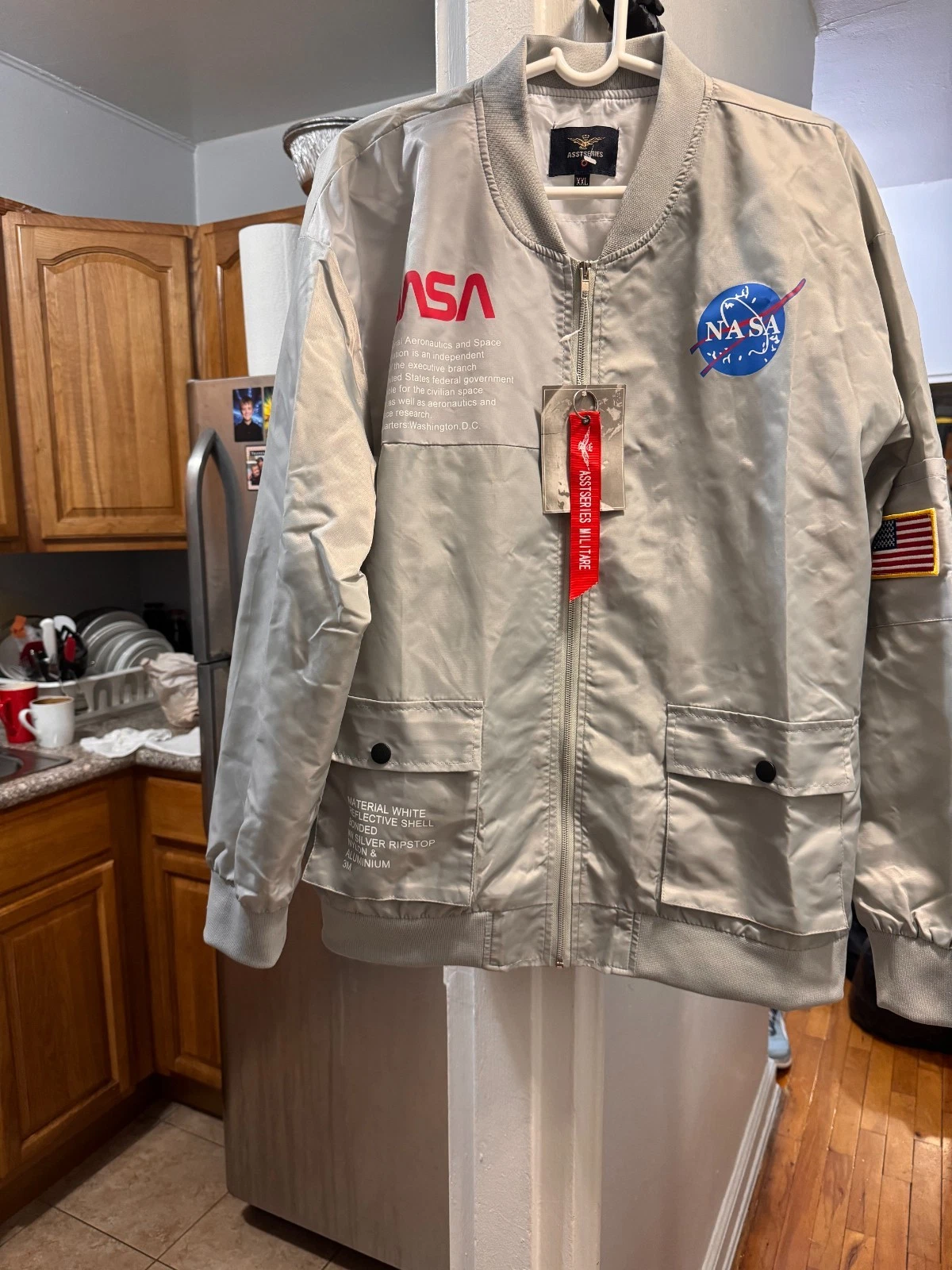 NWT ASSTseries Bomber Jacket NASA gray Men Zip Front Size XXL Windbreaker - product detail image 1