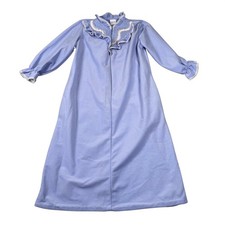 Quiet Moments Vintage 80s Blue Floral Embroidered Lace Trim Nightgown Medium USA