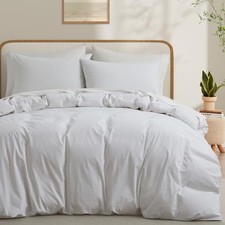 100 Washed Cotton Duvet Cover Size Linen Like Breathable Natural Queen White