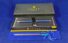 CROSS LADIES CLASSIC CENTURY SATIN BLUE 22k GOLD TRIM BAND BALLPOINT PEN 2402