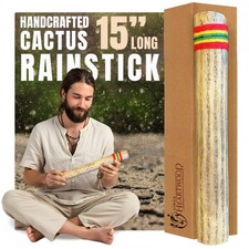 15 Inch Cactus Rainstick Musical Instrument Handmade Chile Rasta Yarn Decor