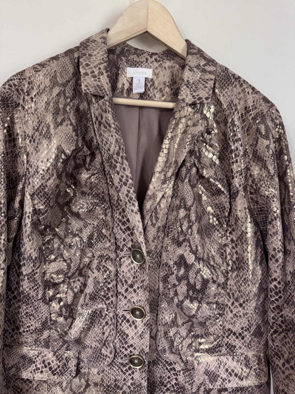 Chico Snake Python Gold Metallic Brown Ruffle Jac… - image 2