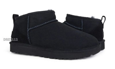 UGG Classic Ultra Mini Black Fur Boots Womens Size 8 -NIB-