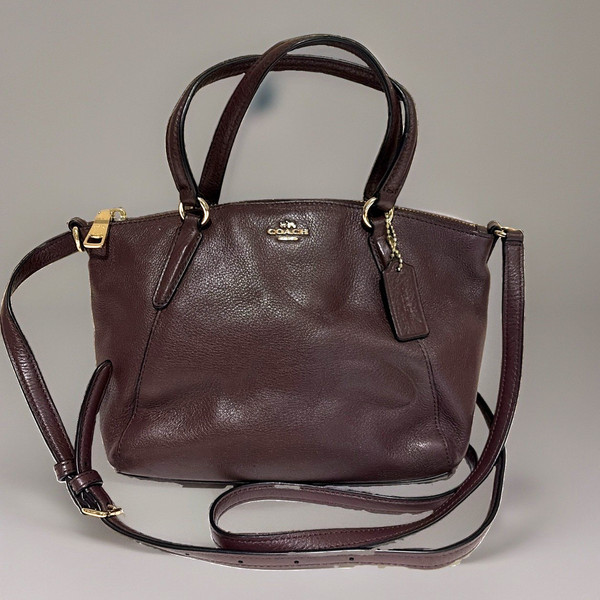 Coach Mini Kelsey Pebbled Leather Burgundy Satchel Crossbody Bag Purse F57563