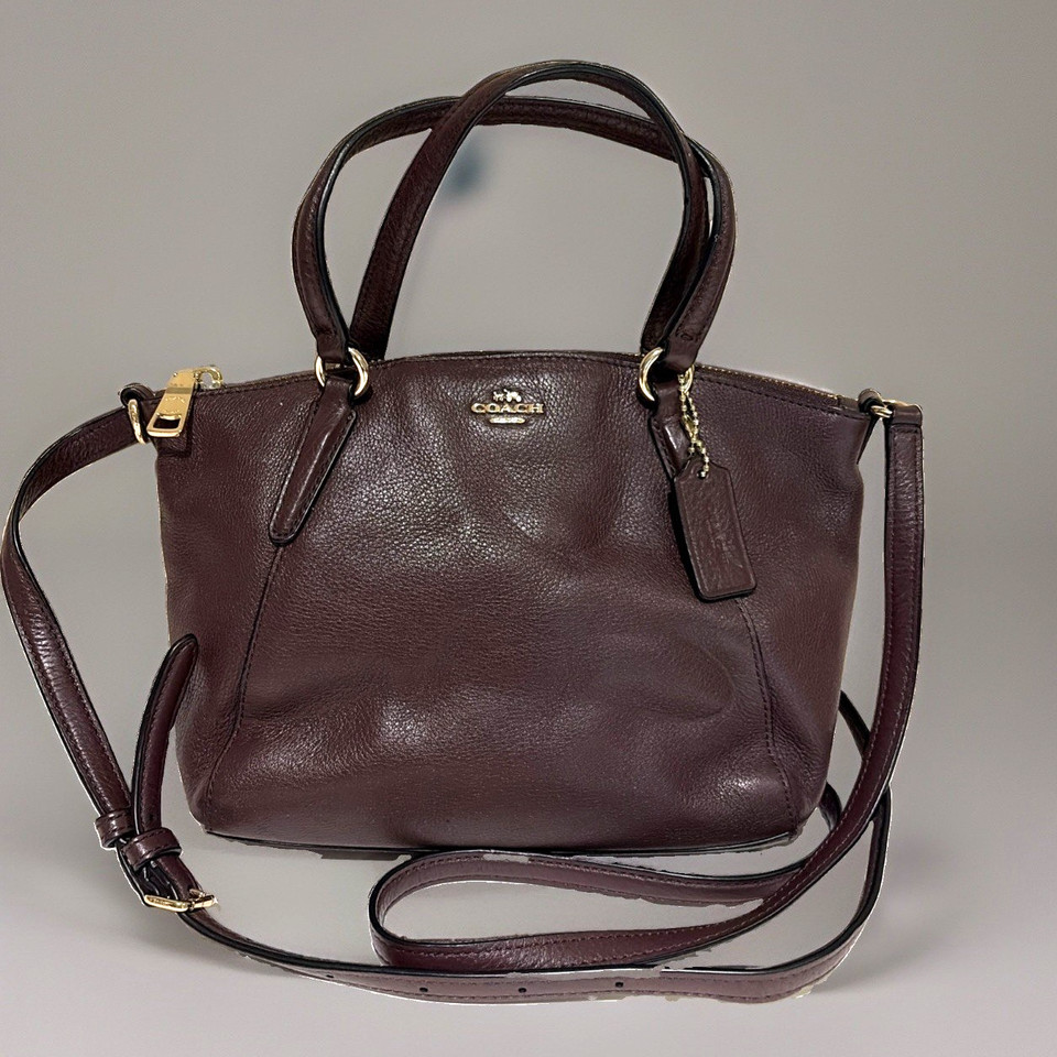 Coach Mini Kelsey Pebbled Leather Burgundy Satchel Crossbody Bag Purse F57563