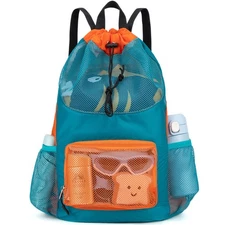 Swim Bag for Kids Drawstring Backpack for Boys Lightweight Mesh Beach Backpac...