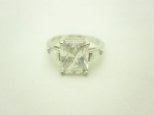 Sterling Silver Rectangular Baguette Clear CZ Accents Engagement Ring Size 7