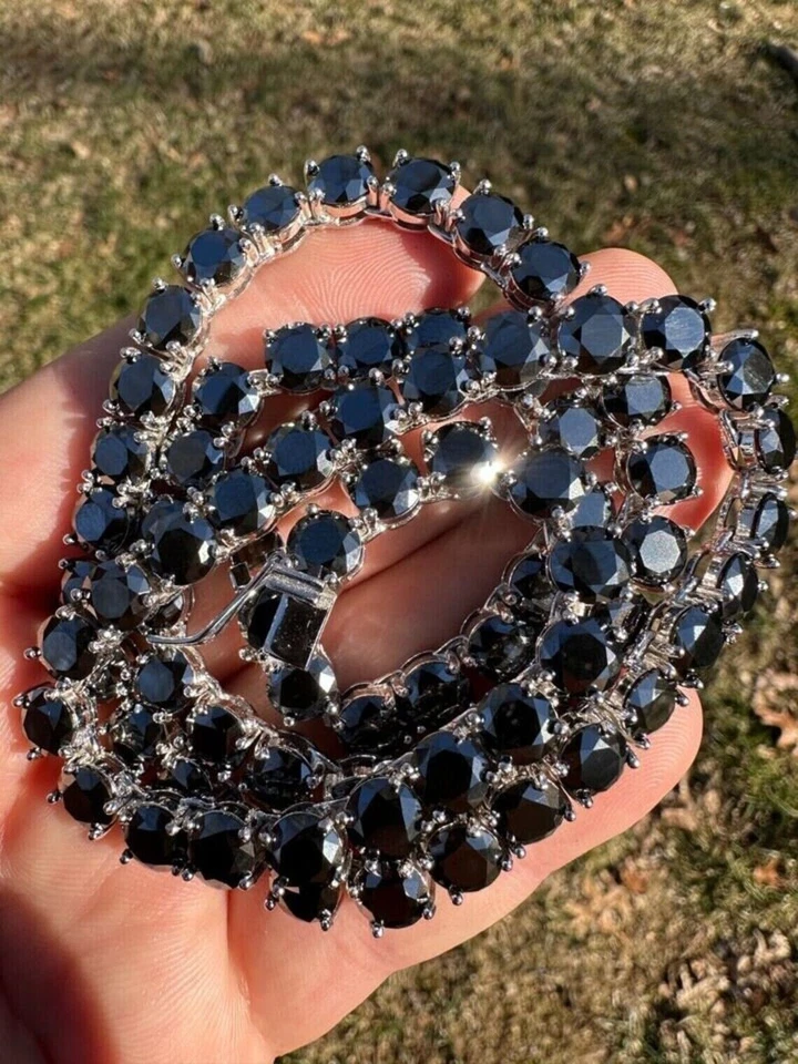 45.72 ctw Lab Created Black Spinel 14K White Gold Plated 5MM Tennis Necklace 18" - Image 3 of 4