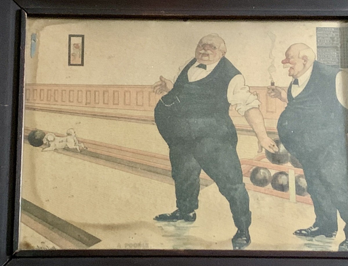 Antique Bowling Framed Litho Art By Bernhardt Wall 1905 Entitled A