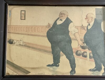 Antique Bowling Framed Litho Art By Bernhardt Wall 1905 Entitled A