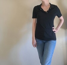 Bcbg Maxazria Black Collared Button Down Shirt Size Large