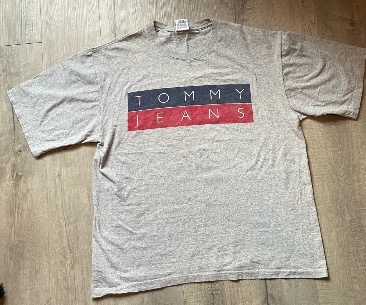Vtg 1990s Tommy Hilfiger Jeans T shirt XL Men s Gray Classic Tommy