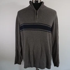 Arrow Sweater Mens Large 1/4 Zip Pullover Knit Mock Neck Brown Long Sleeve
