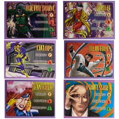 Lot (6) 1995 Fleer Marvel Overpower Stat Cards Cyclops Dr. Doom