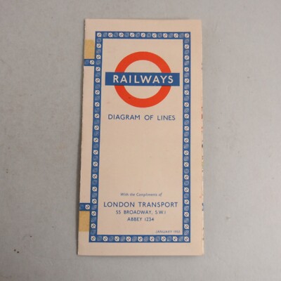 Vintage 1953 London Transport Railways Map Diagram Of Lines