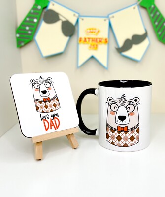 Papa Bär - Vatertag Tasse und Untersetzer Set, I Love You Papa Tasse
