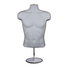 Male White Mannequin Hollow Back Counter Top Torso with Stand  Hanging Hook
