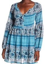 Show Me Your Mumu Sienna Swing Tunic Blue Multi Print Boho Festival Sz XS S Med