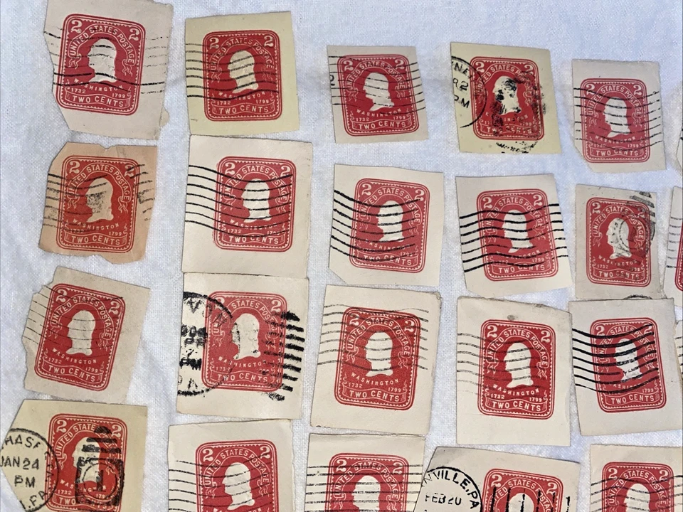 Massive Lot Of 70+ United States used cut square Two Cent Stamps - Image 2 of 4