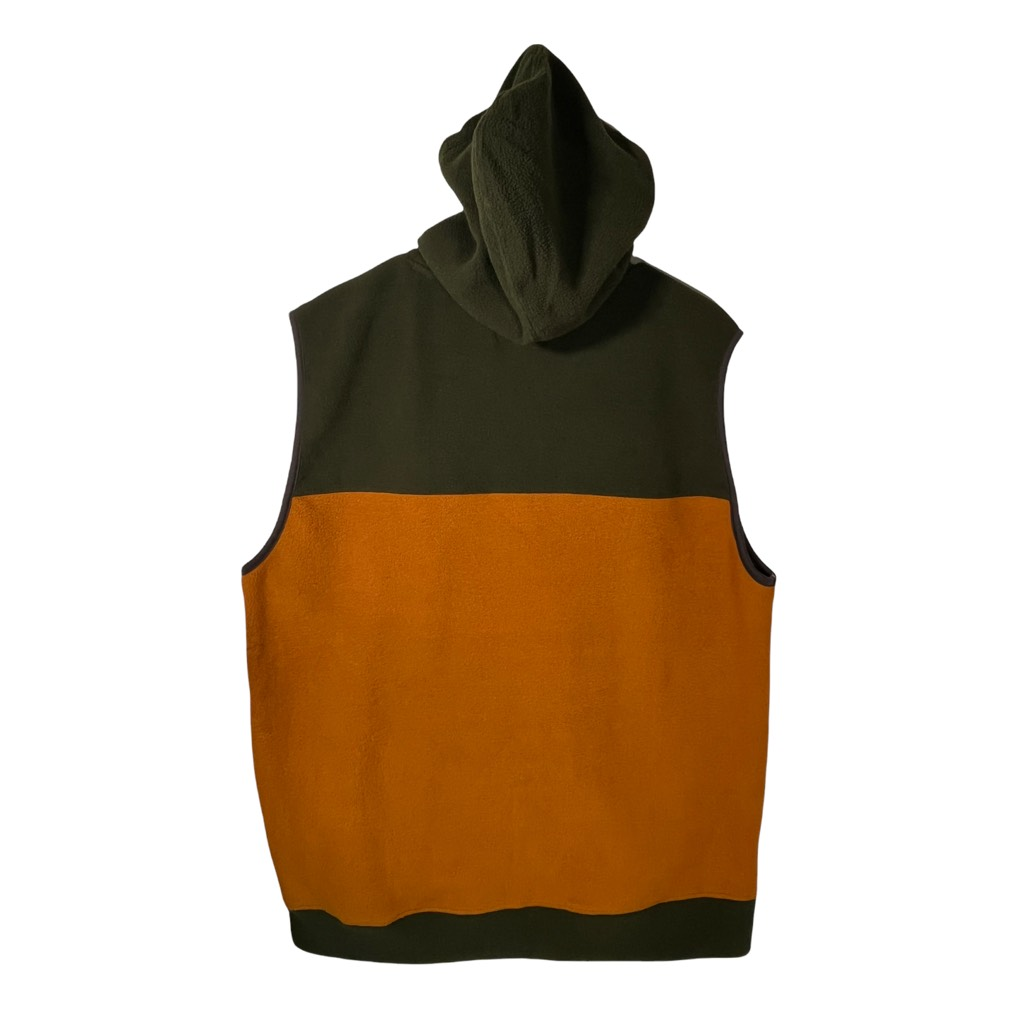 Free Nature Mens Fleece Vest Green Orange Color Block Hooded Zip