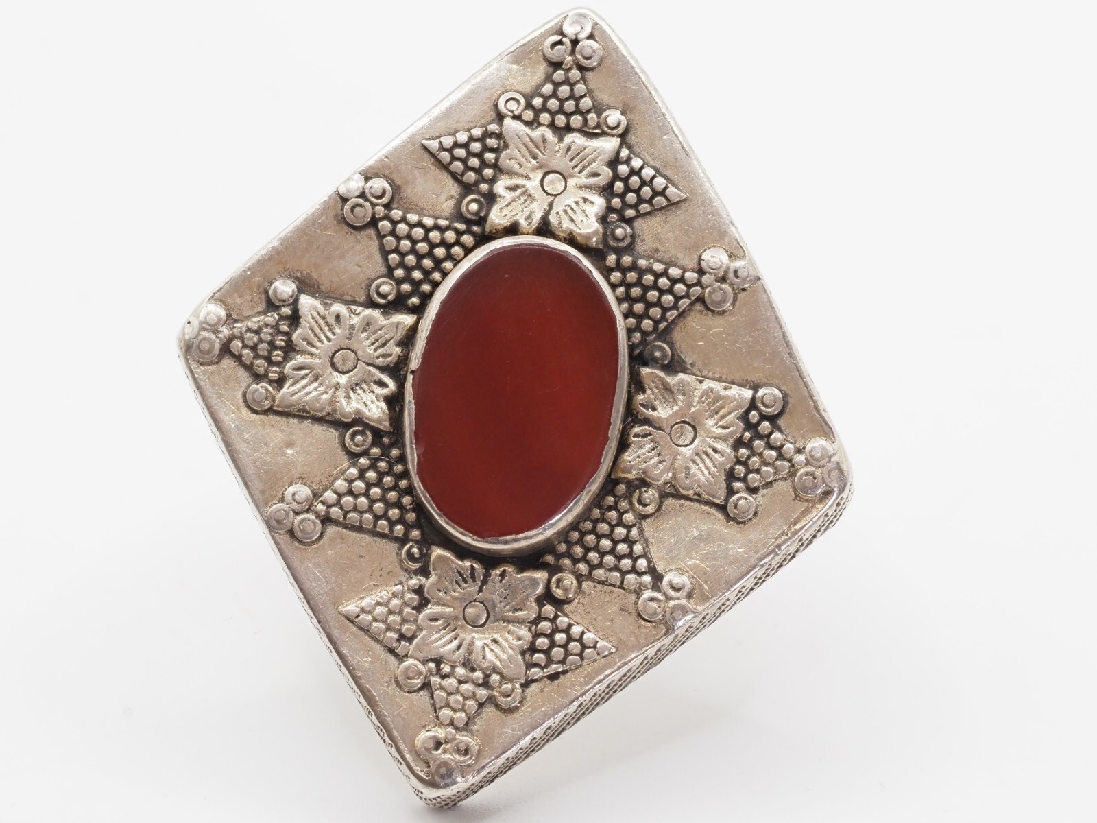 Photo 3 of Sterling Silver uzbek turkmen Carnelian Flower Indian Ring Size M, R210
