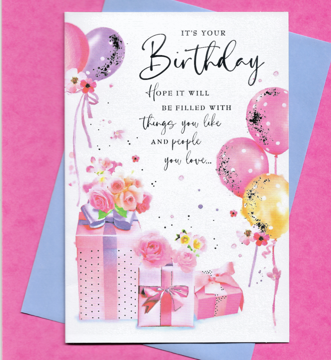 Birthday Card Female Pastel Balloons Lady Woman Ladies Verse Message 19x13cm