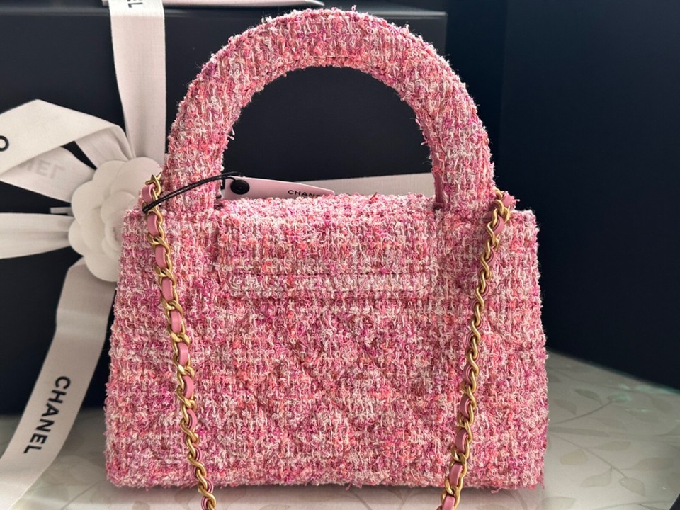 New Chanel 24P KELLY Nano Barbie Pink Tweed Top Handle Shopping Bag ...