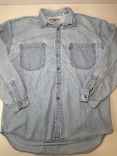 Vintage Levi's Strauss Denim Shirt Mens Size Large Button Green Label Red Tag