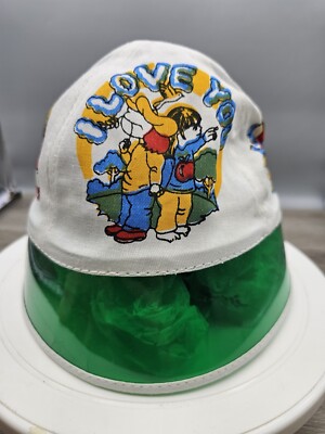 Vintage Kids Bucket Hat with Blue visor I Love You J Hats Beach Hat NOS 