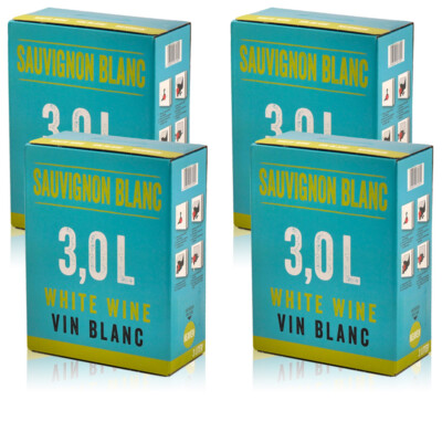 Neon Sauvignon Blanc, trocken, Bag-in-Box, sortenreines Weinpaket (4x3,0l)