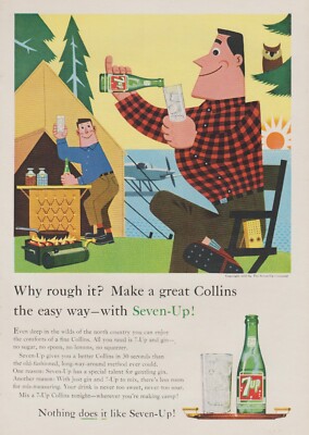1959 7UP Soda - Seven-Up Collins - Camp Float Plane Guys - Print Ad Cartoon Art