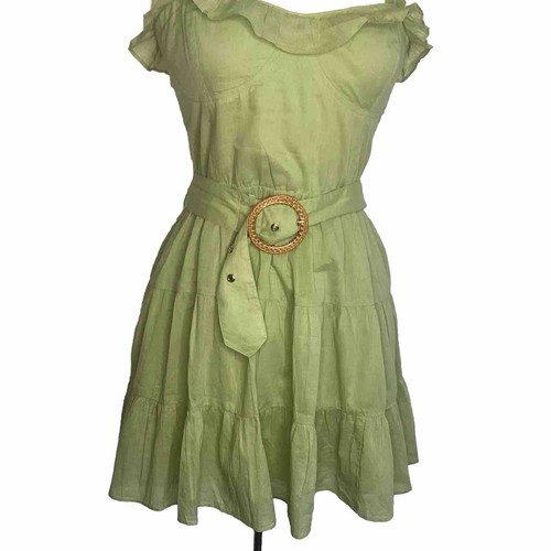 Show Me Your MUMU Sage Jolene Cotton Mini Dress Self Belt Elasticized Large NWT - Picture 7 of 17