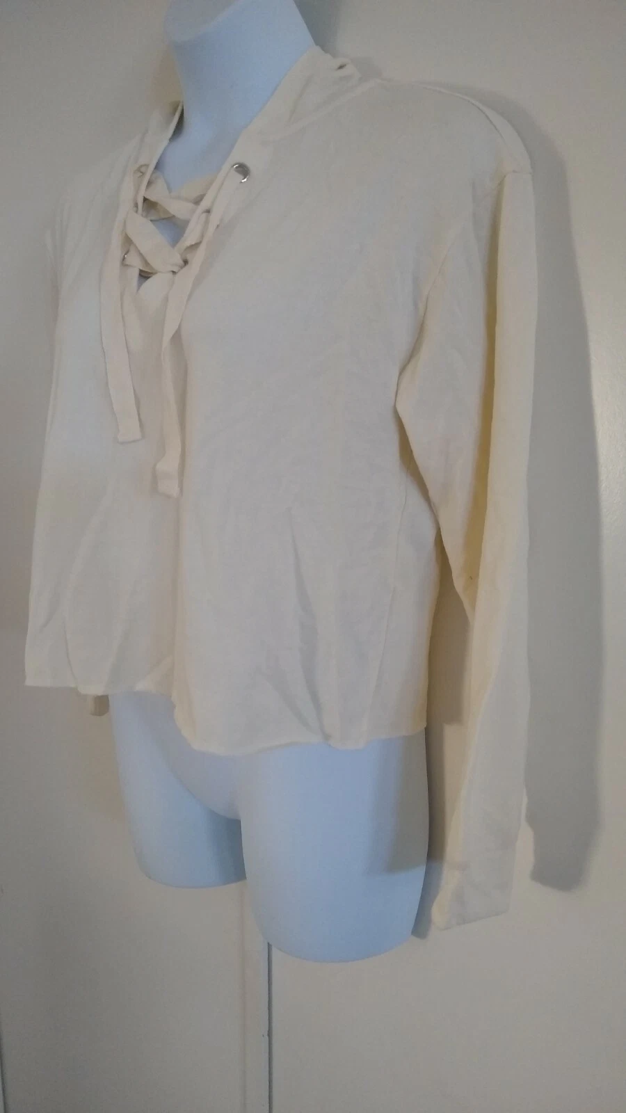 OFF WHITE Felpa donna Xhilaration manica lunga coulisse crop con cappuccio panna beige XL
