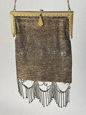 Antique French Micro Steel Bead Fringe Evening Flapper Bag Purse