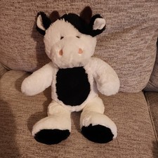 2009 Animal Alley 14" Plush Black/White Cow Brown Horns Embroidered Face Stuffed