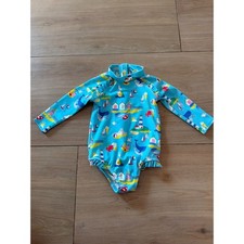 Baby Boden Blue Seaside Print Long Sleeve Rash Guard Swimsuit 6-9M Lighthouses